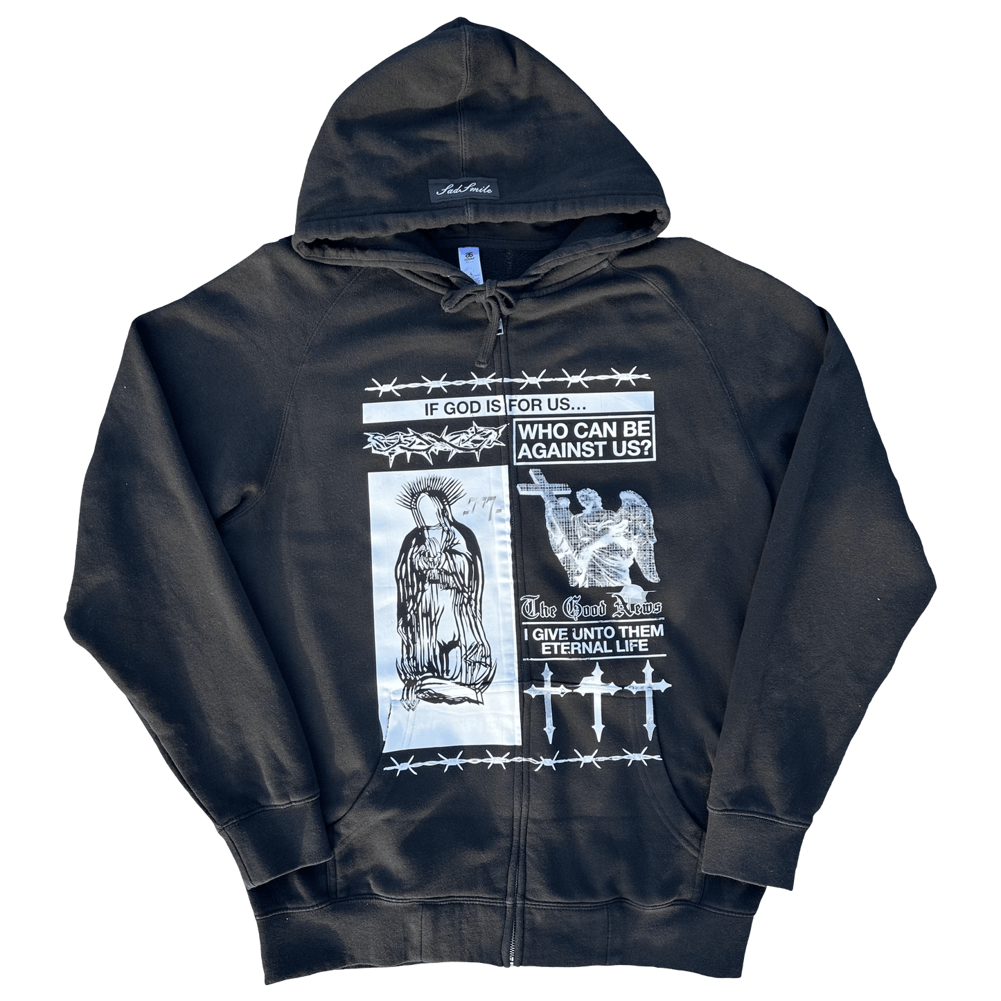SADSMILE.CO Large If God is for us… 1/1 Zip-Up Hoodie